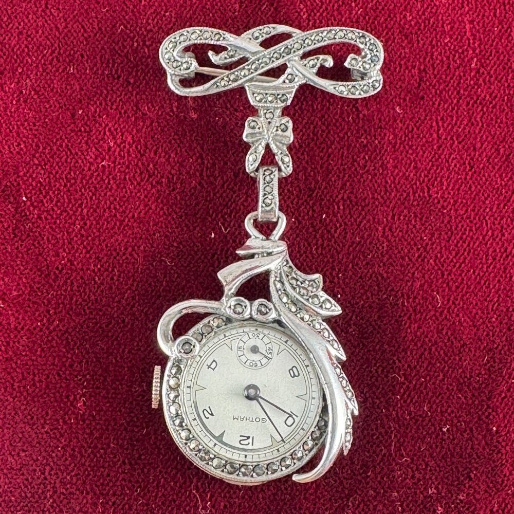 Fabulous Vintage 1920's Gotham Ladies Flower Art Deco Broach, Pendant Watch